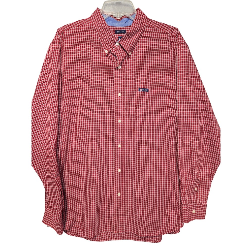 Chaps Mens Red White Micro Plaid Long Sleeve Easy Care Button Down Shirt XL